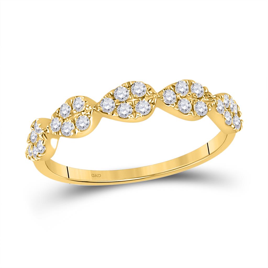 10k Yellow Gold Round Diamond Teardrop Stackable Band Ring 1/3 Ctw