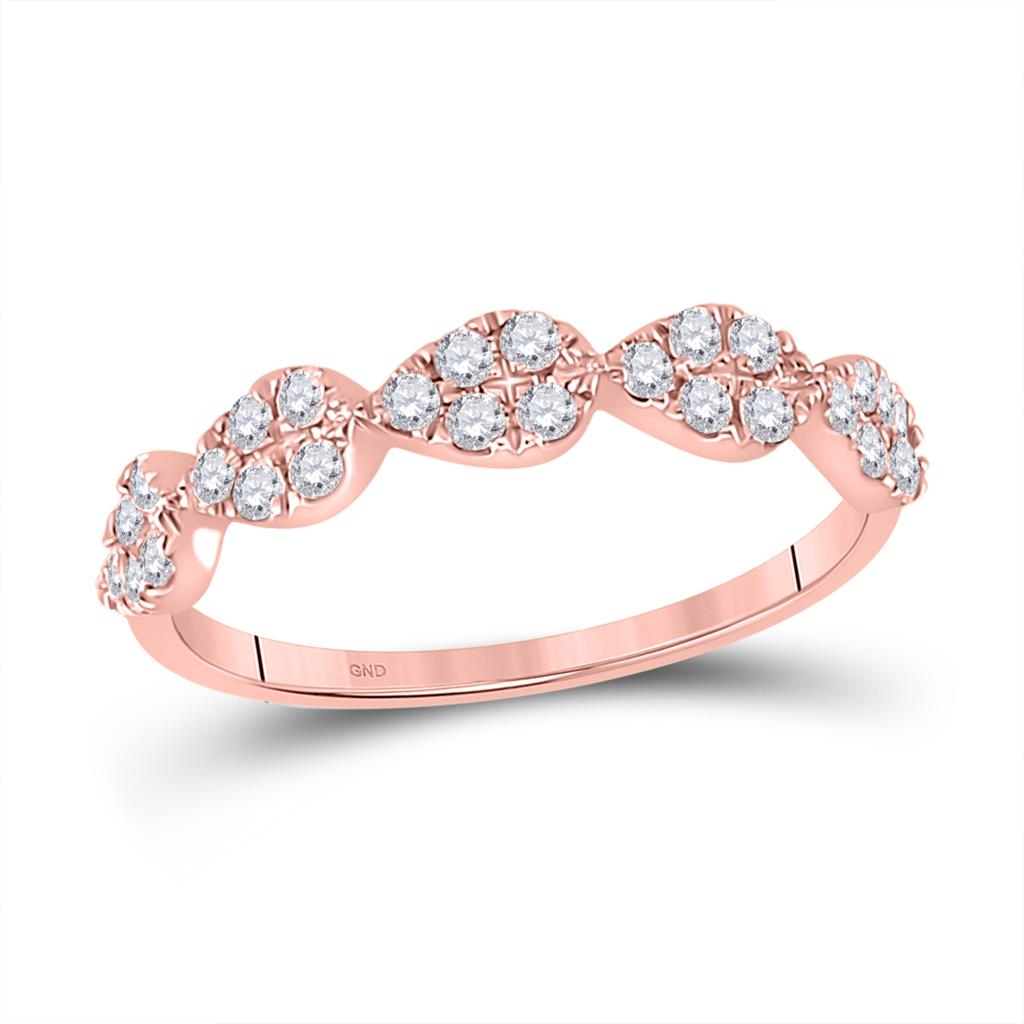 10k Rose Gold Round Diamond Teardrop Stackable Band Ring 1/3 Ctw