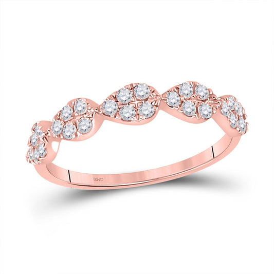 10k Rose Gold Round Diamond Teardrop Stackable Band Ring 1/3 Ctw