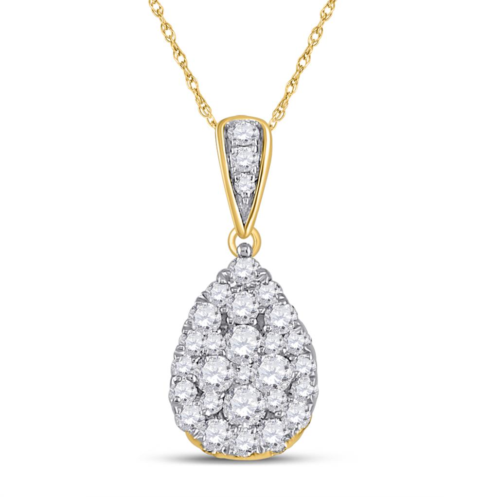 14k Yellow Gold Round Diamond Teardrop Cluster Pendant 1/2 Cttw