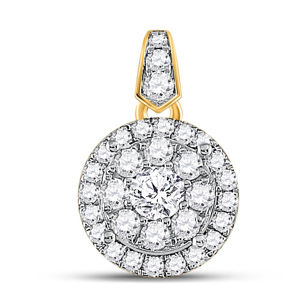 14k Yellow Gold Round Diamond Circle Flower Cluster Pendant 1/2 Cttw