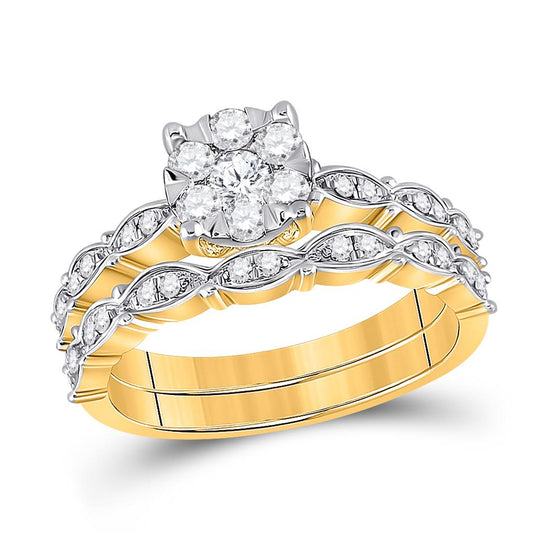 14k Yellow Gold Round Diamond Bridal Wedding Ring Set 1/2 Cttw