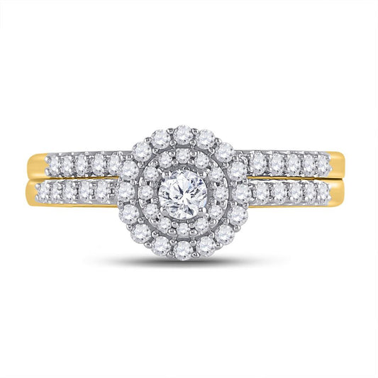 10k Yellow Gold Round Diamond Bridal Wedding Ring Set 1/2 Cttw