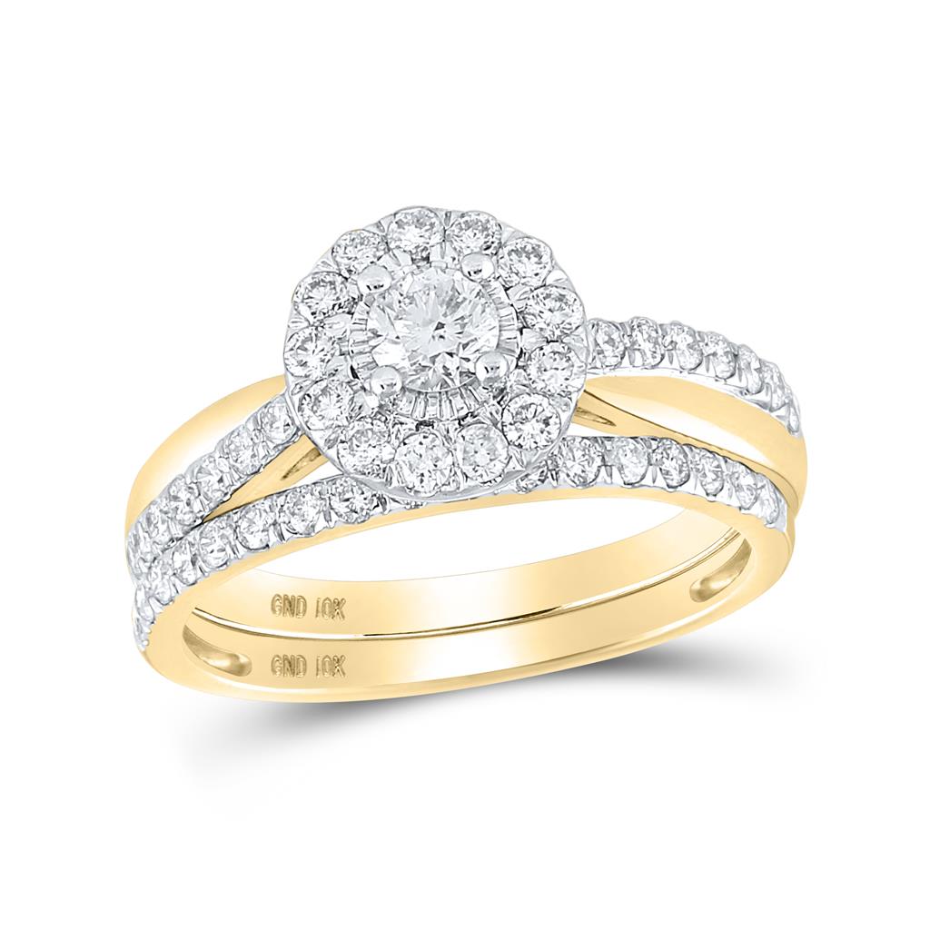 10k Yellow Gold Round Diamond Bridal Wedding Ring Set 1 Cttw (Certified)