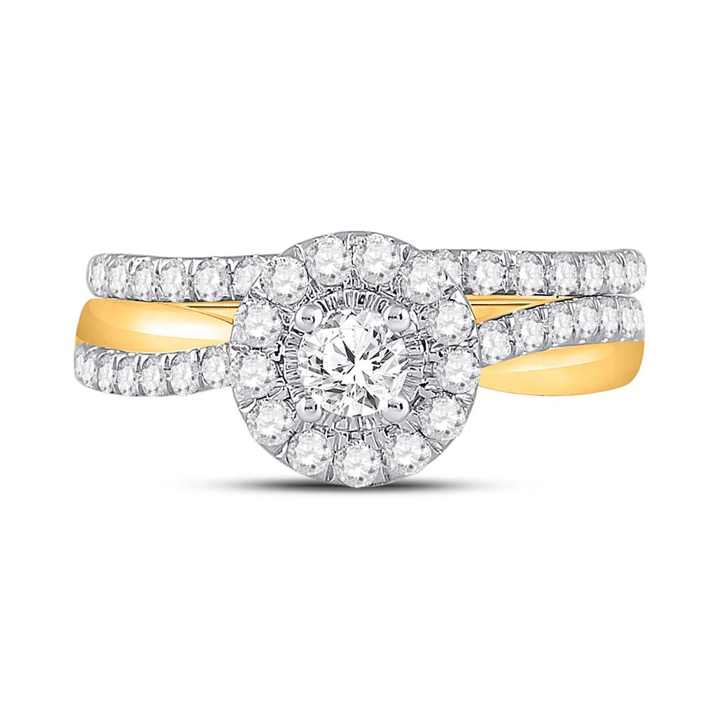 10k Yellow Gold Round Diamond Bridal Wedding Ring Set 1 Cttw (Certified)