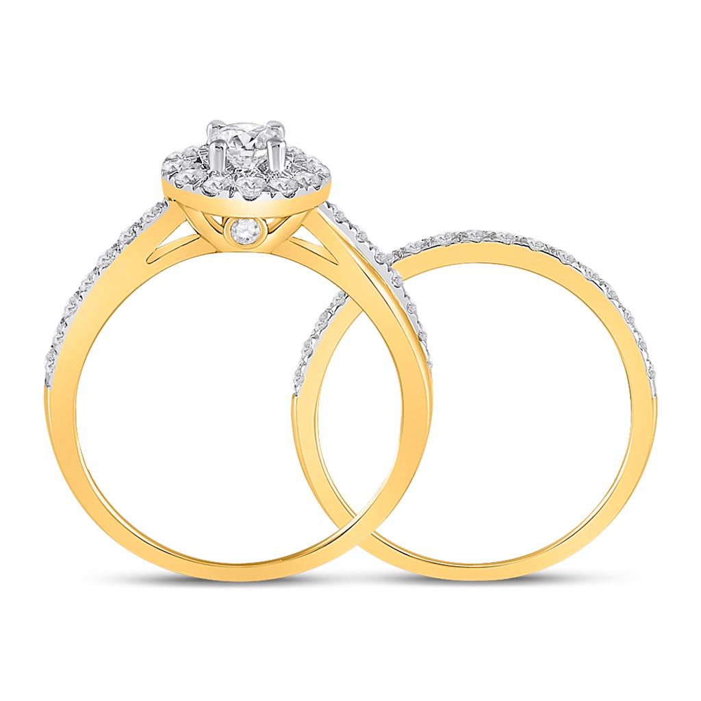 10k Yellow Gold Round Diamond Bridal Wedding Ring Set 1 Cttw (Certified)