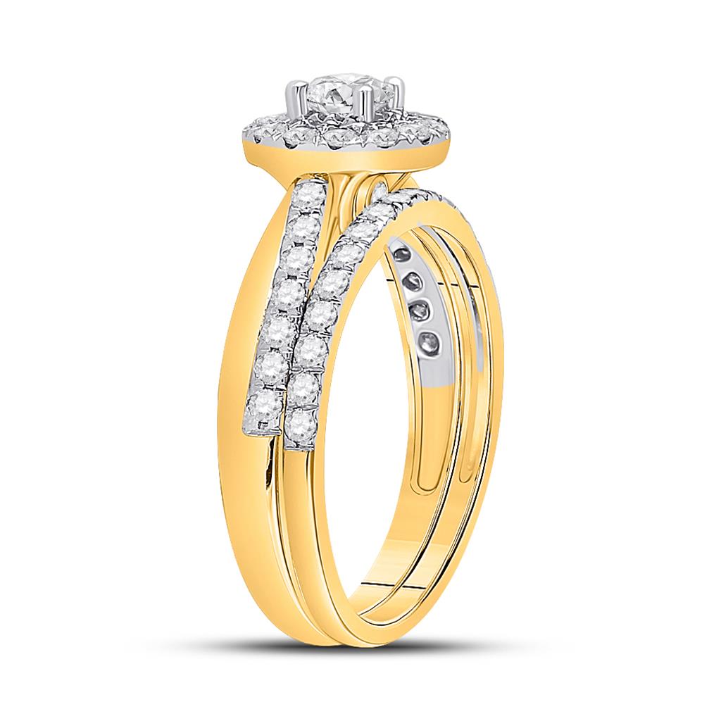 10k Yellow Gold Round Diamond Bridal Wedding Ring Set 1 Cttw (Certified)