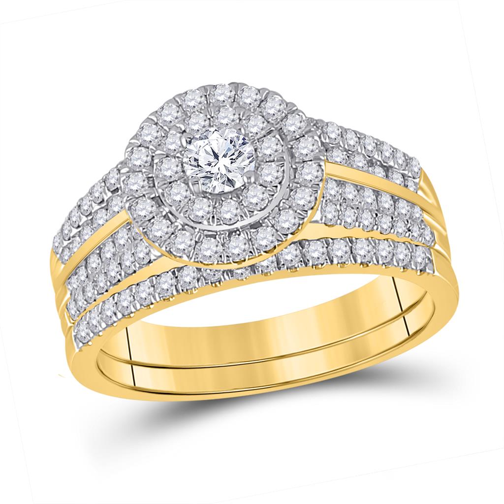 10k Yellow Gold Round Diamond Bridal Wedding Ring Set 1 Cttw (Certified)