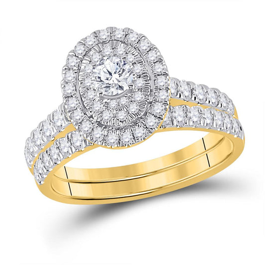 10k Yellow Gold Round Diamond Oval Bridal Wedding Ring Set 1 Cttw (Certified)