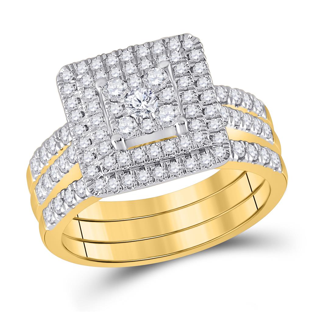 10k Yellow Gold Round Diamond Bridal Wedding Ring Set 1 Cttw