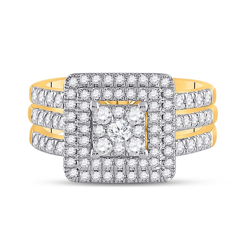 10k Yellow Gold Round Diamond Bridal Wedding Ring Set 1 Cttw