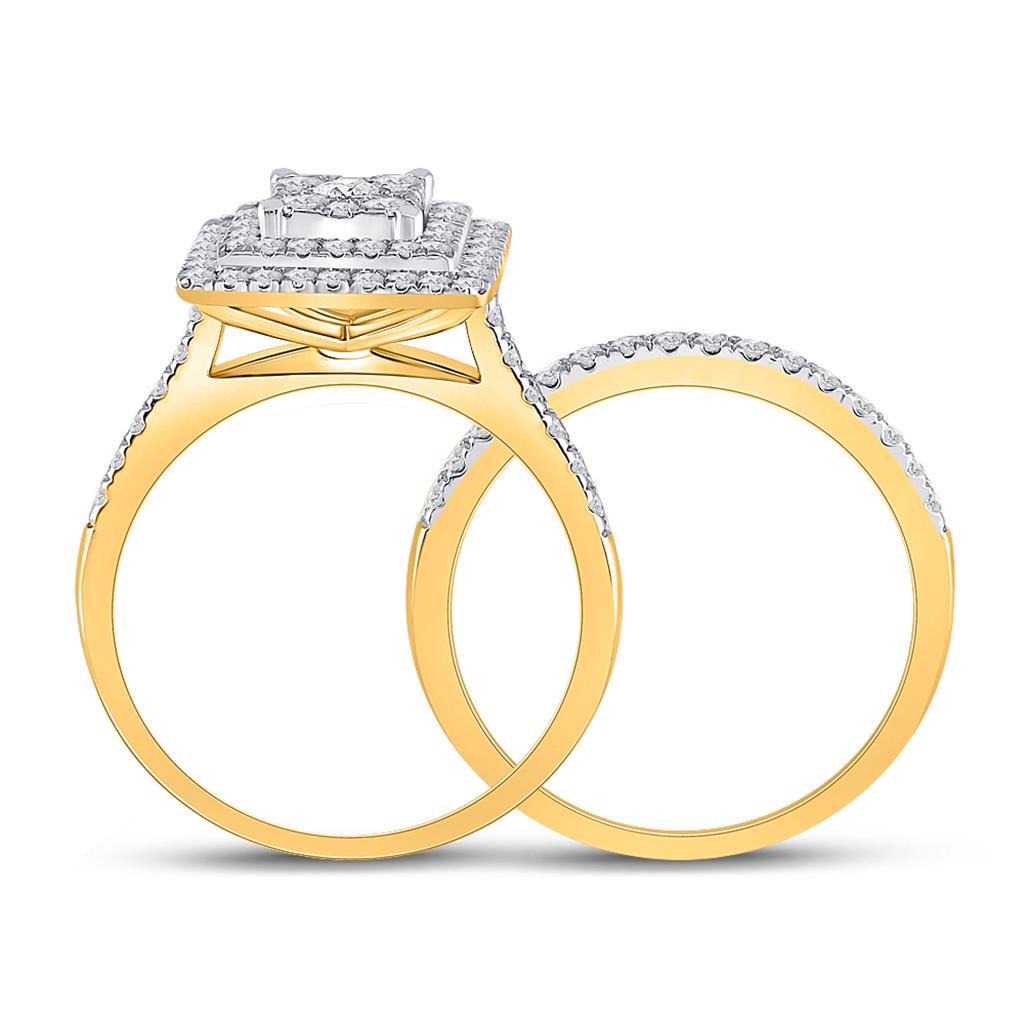 10k Yellow Gold Round Diamond Bridal Wedding Ring Set 1 Cttw