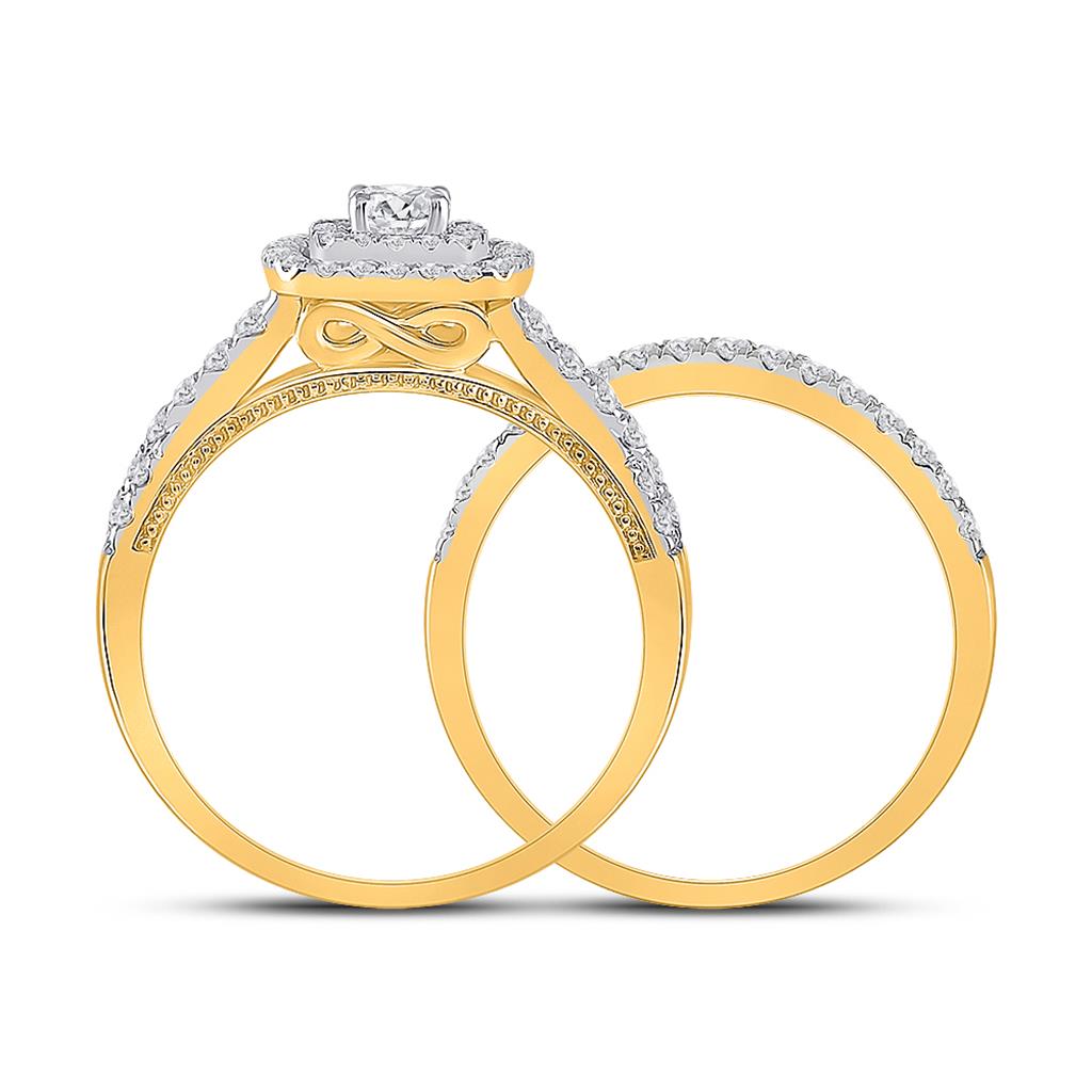 10k Yellow Gold Round Diamond Halo Bridal Wedding Ring Set 1 Cttw (Certified)