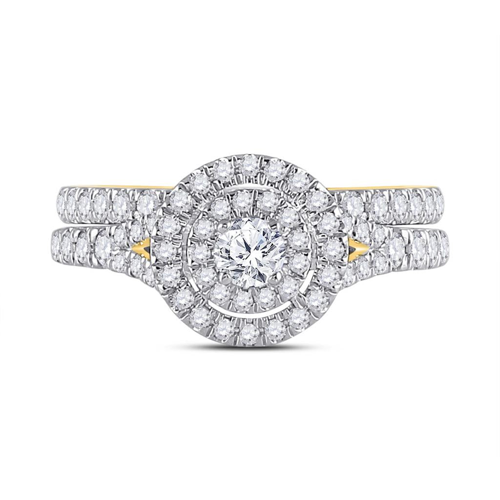 10k Yellow Gold Round Diamond Bridal Wedding Ring Set 1 Cttw (Certified)