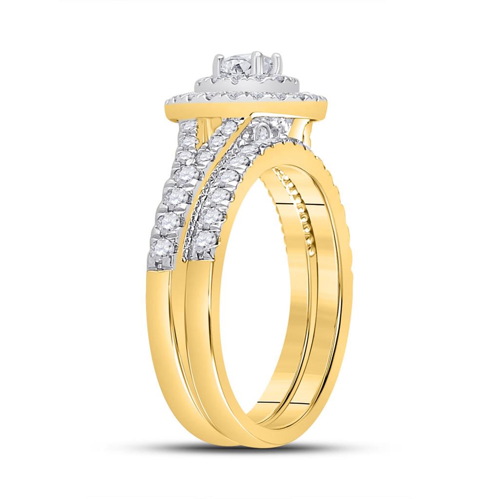 10k Yellow Gold Round Diamond Bridal Wedding Ring Set 1 Cttw (Certified)