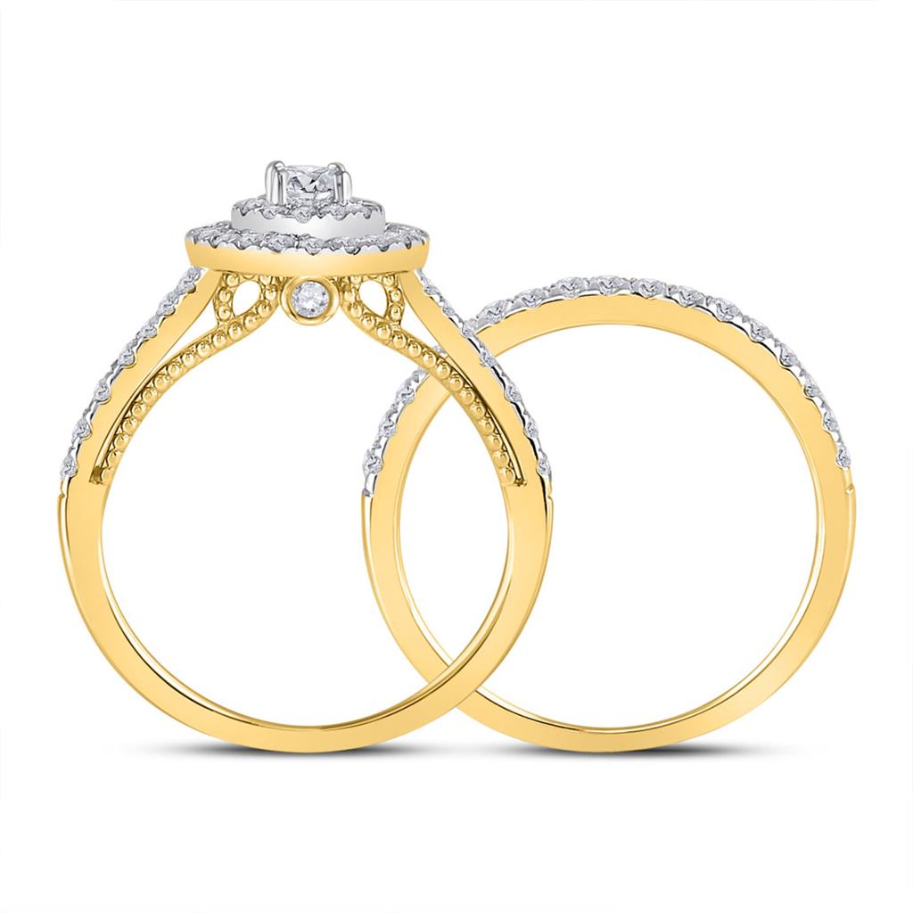 10k Yellow Gold Round Diamond Bridal Wedding Ring Set 1 Cttw (Certified)