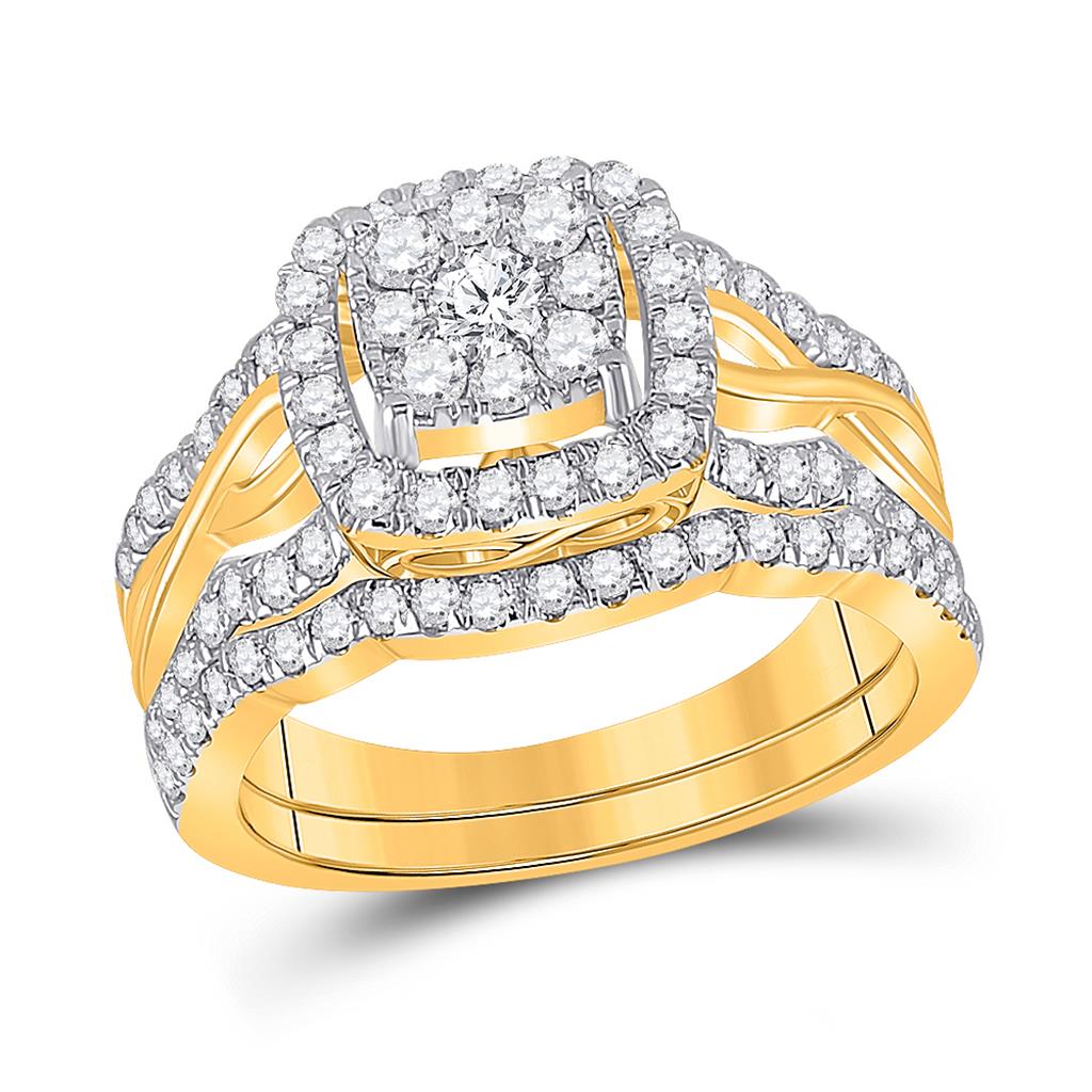 10k Yellow Gold Round Diamond Bridal Wedding Ring Set 1 Cttw