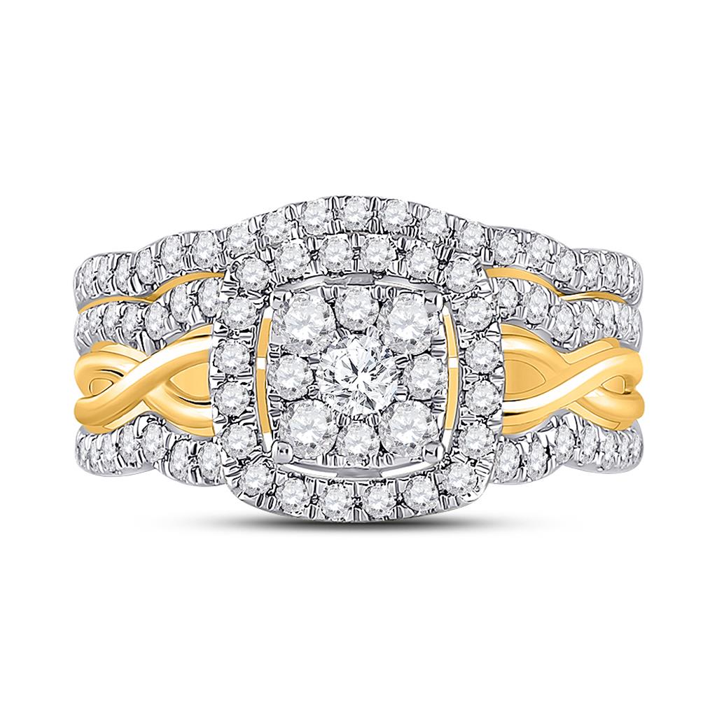 10k Yellow Gold Round Diamond Bridal Wedding Ring Set 1 Cttw