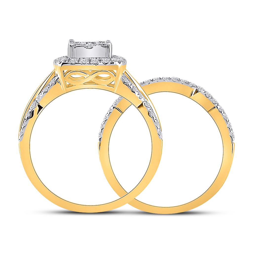 10k Yellow Gold Round Diamond Bridal Wedding Ring Set 1 Cttw