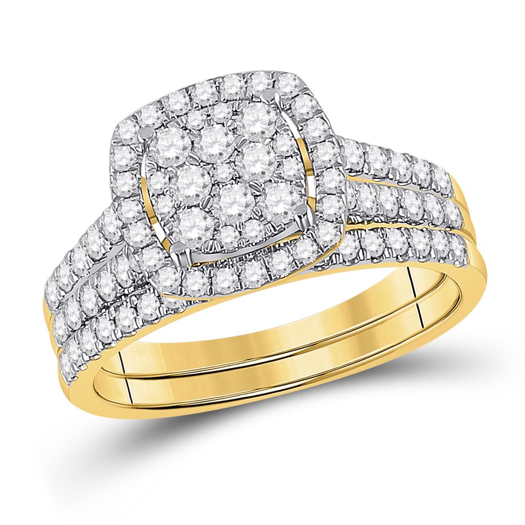 10k Yellow Gold Round Diamond Bridal Wedding Ring Set 1 Cttw