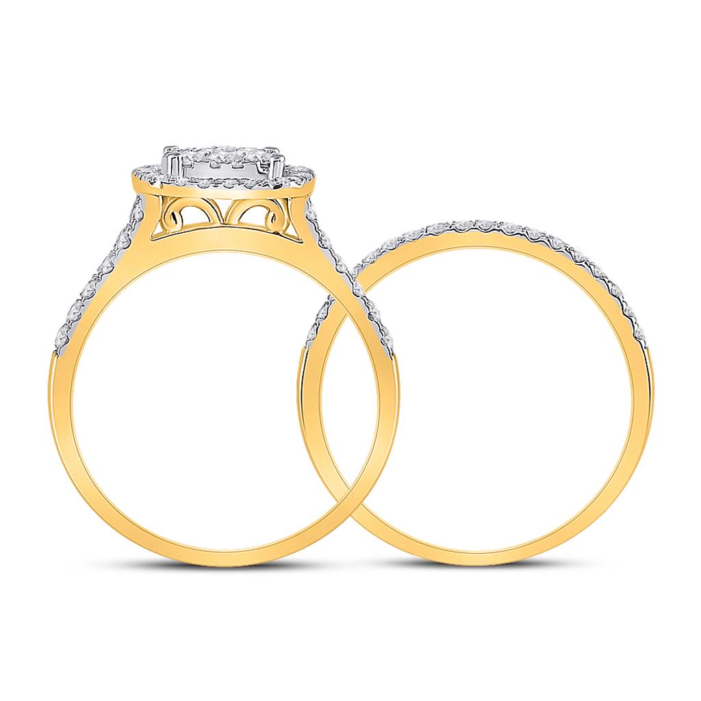 10k Yellow Gold Round Diamond Bridal Wedding Ring Set 1 Cttw