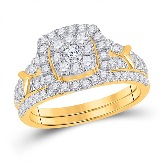 10k Yellow Gold Round Diamond Bridal Wedding Ring Set 1 Cttw