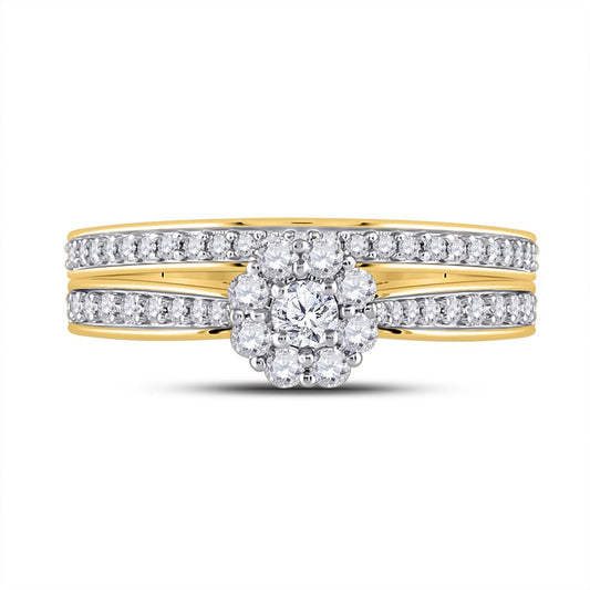 10k Yellow Gold Round Diamond Bridal Wedding Ring Set 1/2 Cttw