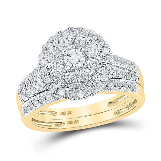 10k Yellow Gold Round Diamond Bridal Wedding Ring Set 1 Cttw