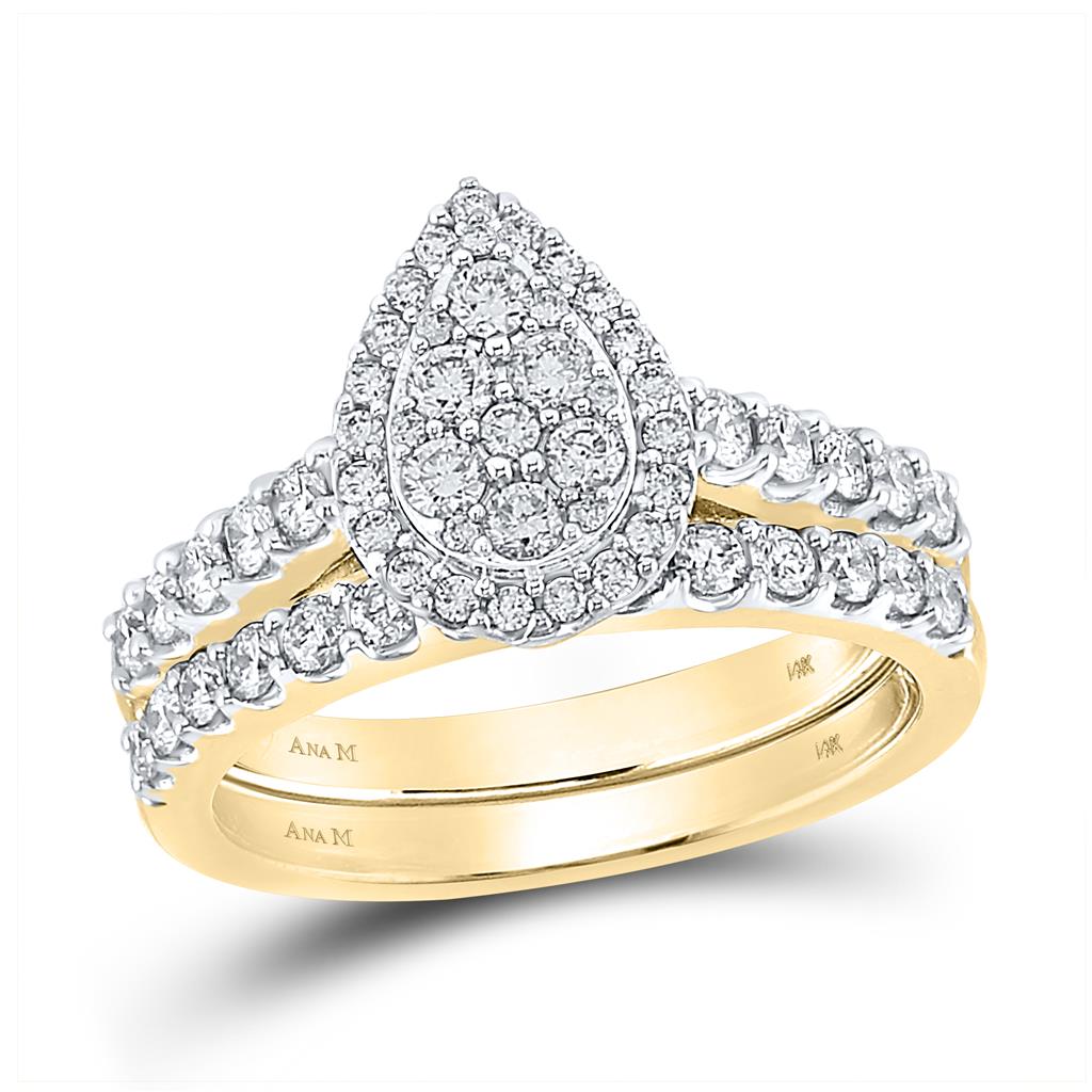 14k Yellow Gold Round Diamond Bridal Wedding Ring Set 1 Cttw