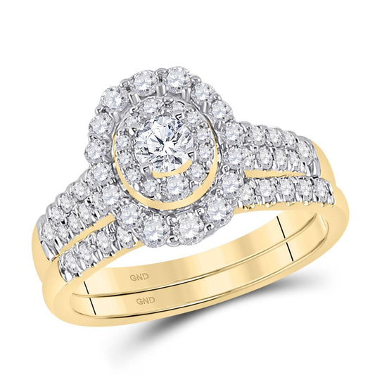 10k Yellow Gold Round Diamond Bridal Wedding Ring Set 1 Cttw (Certified)