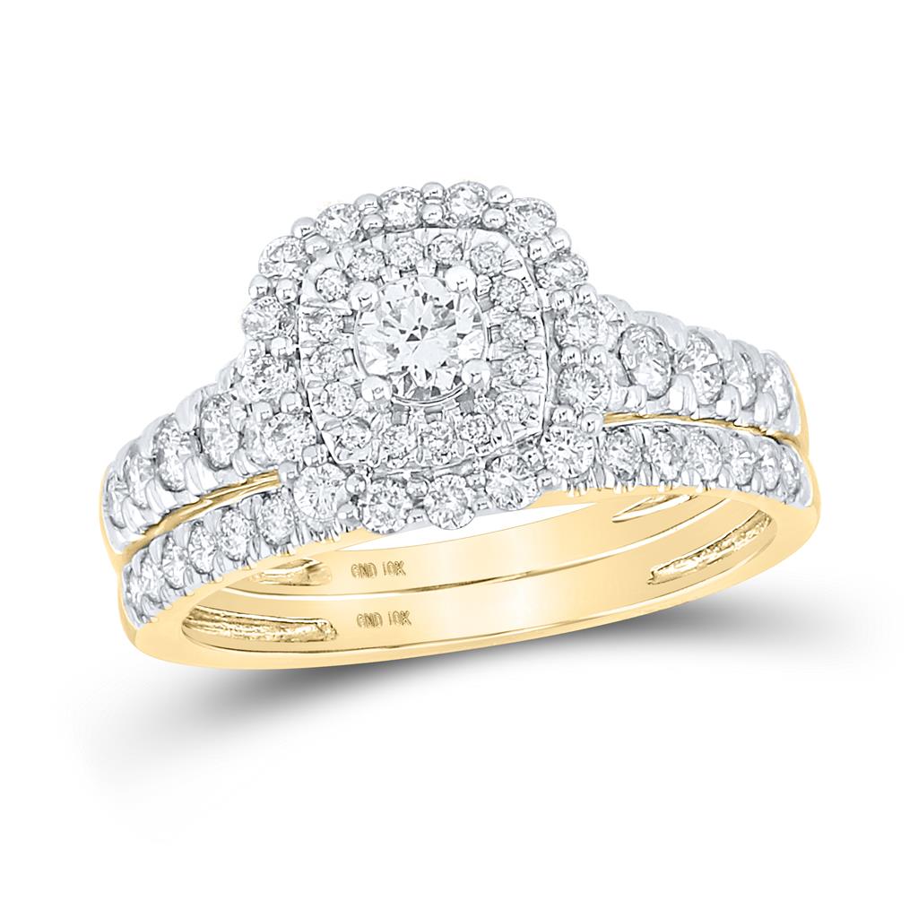 10k Yellow Gold Round Diamond Bridal Wedding Ring Set 1 Cttw (Certified)