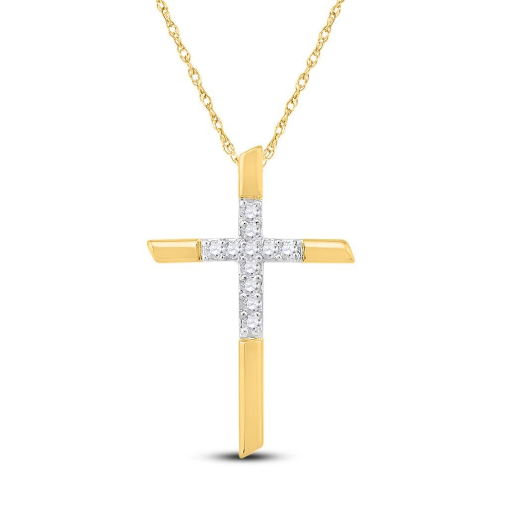 10k Yellow Gold Round Diamond Cross Pendant 1/8 Cttw