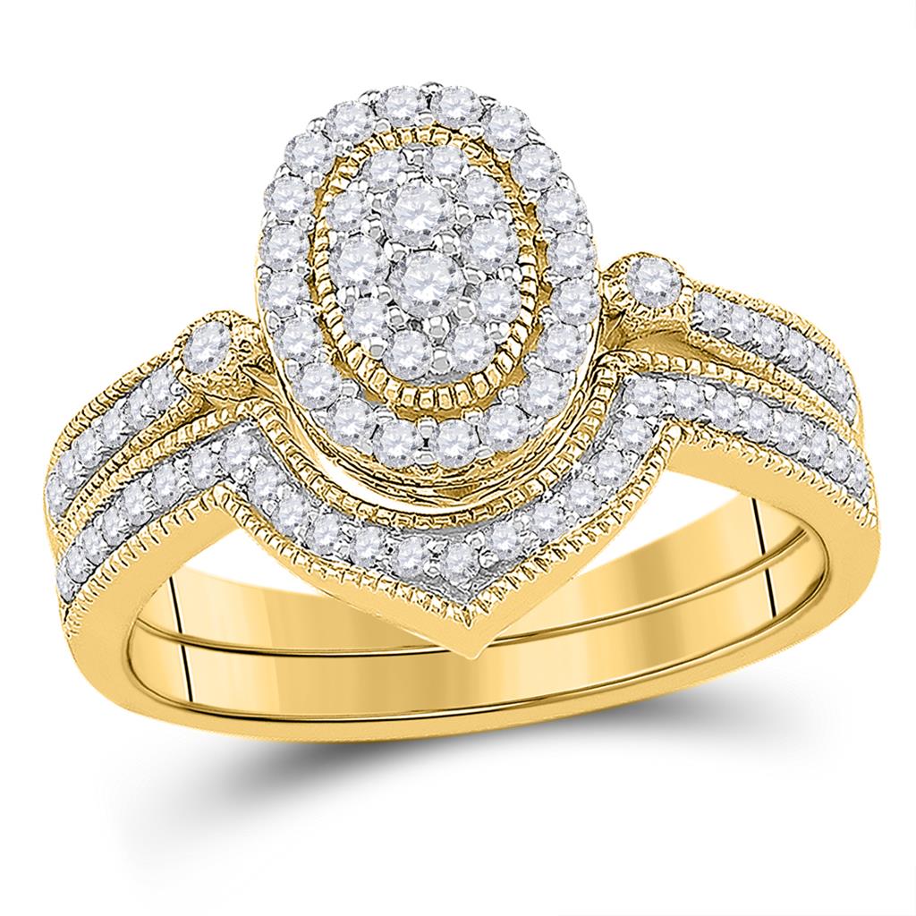 1/2 Ct. Natural Diamond Oval Shaped Bridal Engagement Ring Set in Solid 10K Yellow Gold