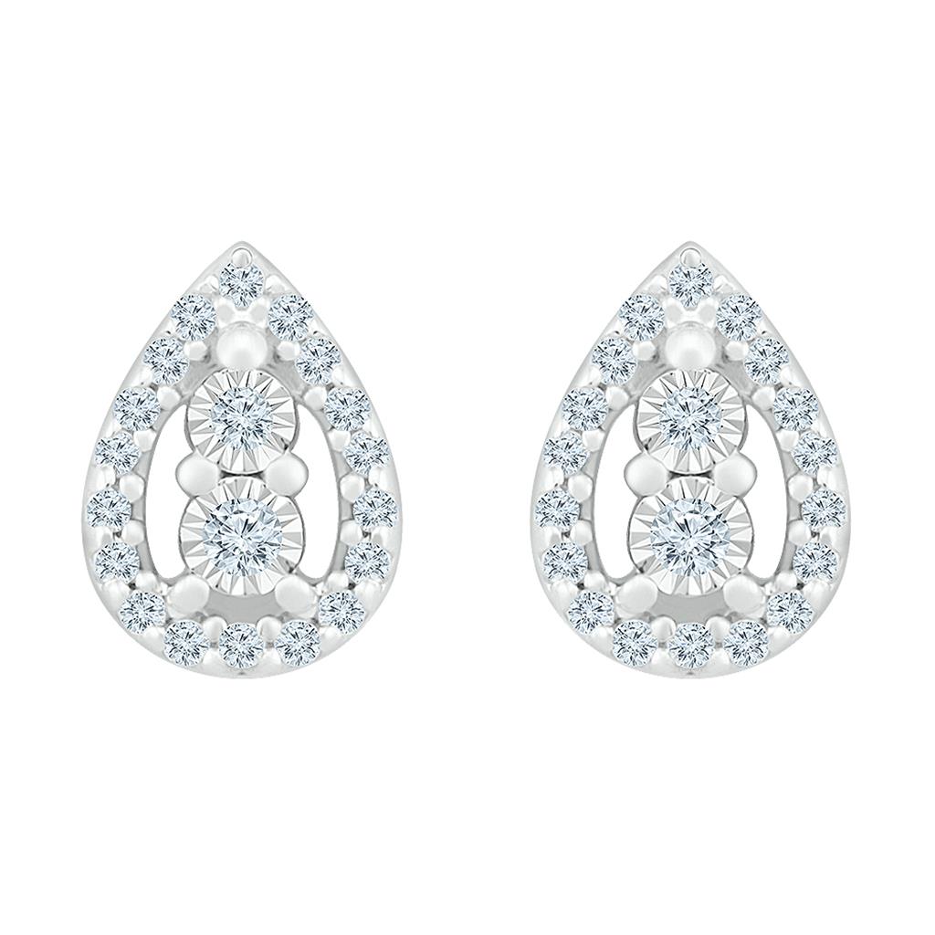 14k White Gold Round Diamond Teardrop Earrings 1/8 Cttw