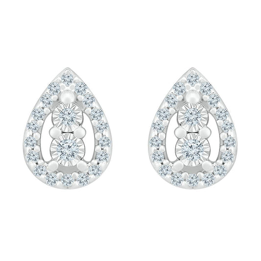 14k White Gold Round Diamond Teardrop Earrings 1/8 Cttw