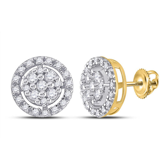 10k Yellow Gold Round Diamond Circle Cluster Earrings 1/5 Cttw