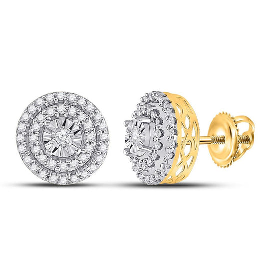 10k Yellow Gold Round Diamond Circle Cluster Earrings 1/4 Cttw