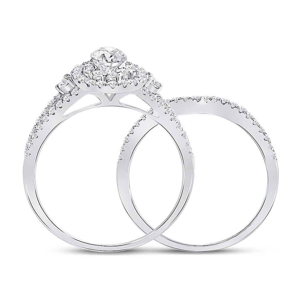 14k White Gold Pear Diamond Bridal Wedding Ring Set 1 Cttw (Certified)