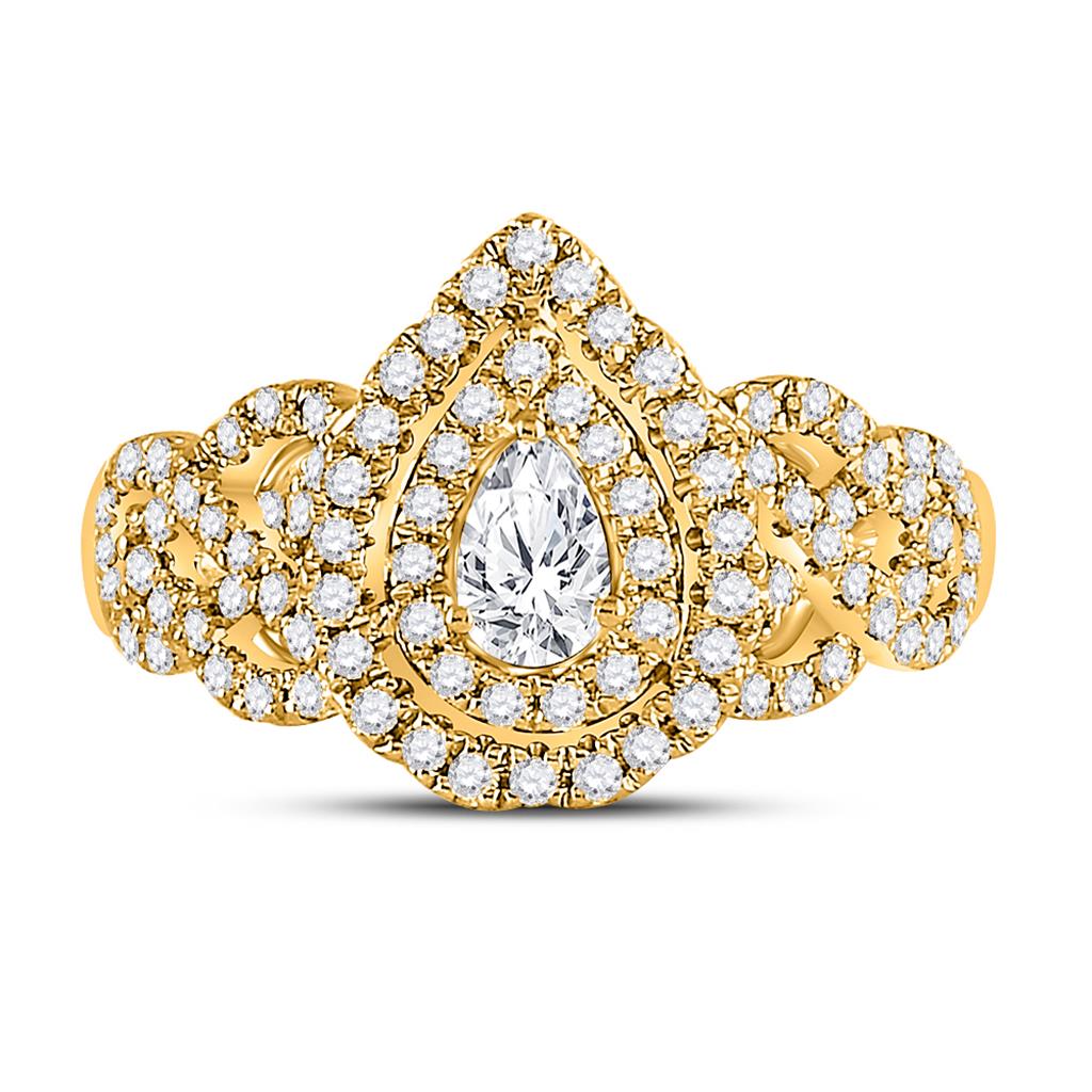 14k Yellow Gold Pear Diamond Solitaire Bridal Engagement Ring 1 Cttw (Certified)