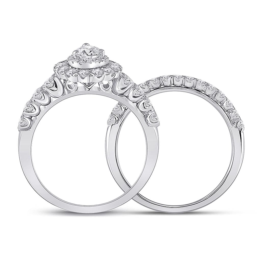 14k White Gold Pear Diamond Solitaire Bridal Wedding Ring Set 1-1/2 Cttw (Certified)