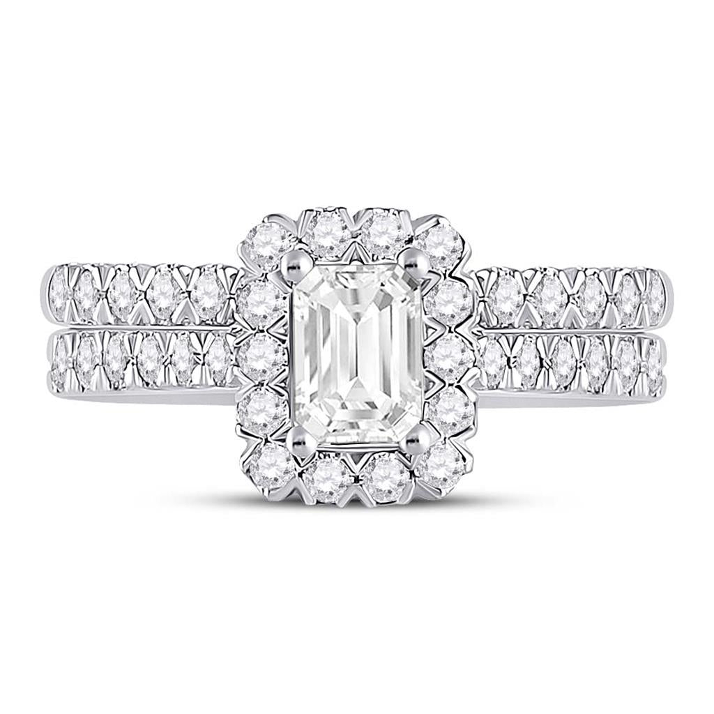 14k White Gold Emerald Diamond Bridal Wedding Ring Set 1-1/2 Cttw (Certified)