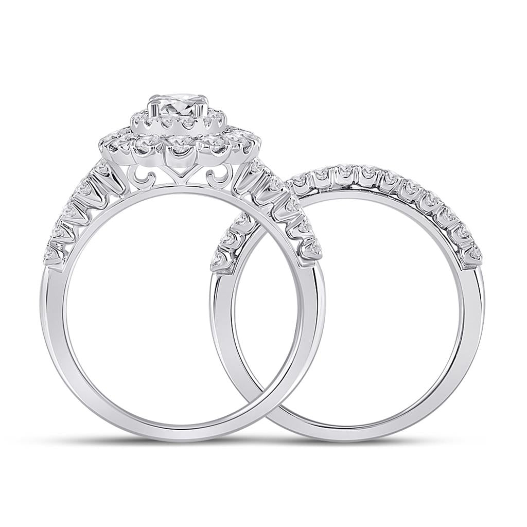 14k White Gold Oval Diamond Bridal Wedding Ring Set 1-5/8 Cttw (Certified)