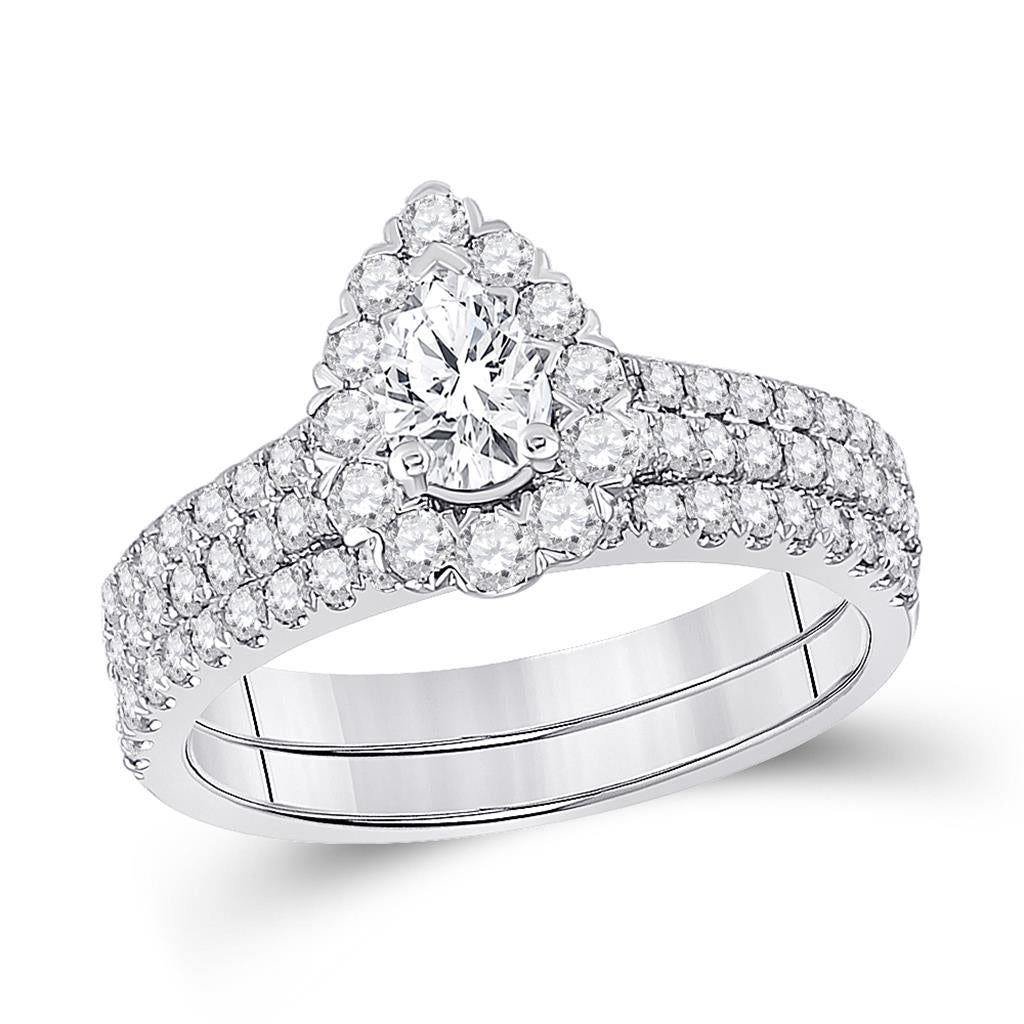 14k White Gold Pear Diamond Bridal Wedding Ring Set 1-1/2 Cttw (Certified)