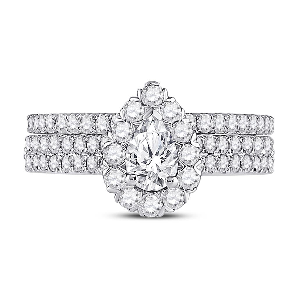 14k White Gold Pear Diamond Bridal Wedding Ring Set 1-1/2 Cttw (Certified)