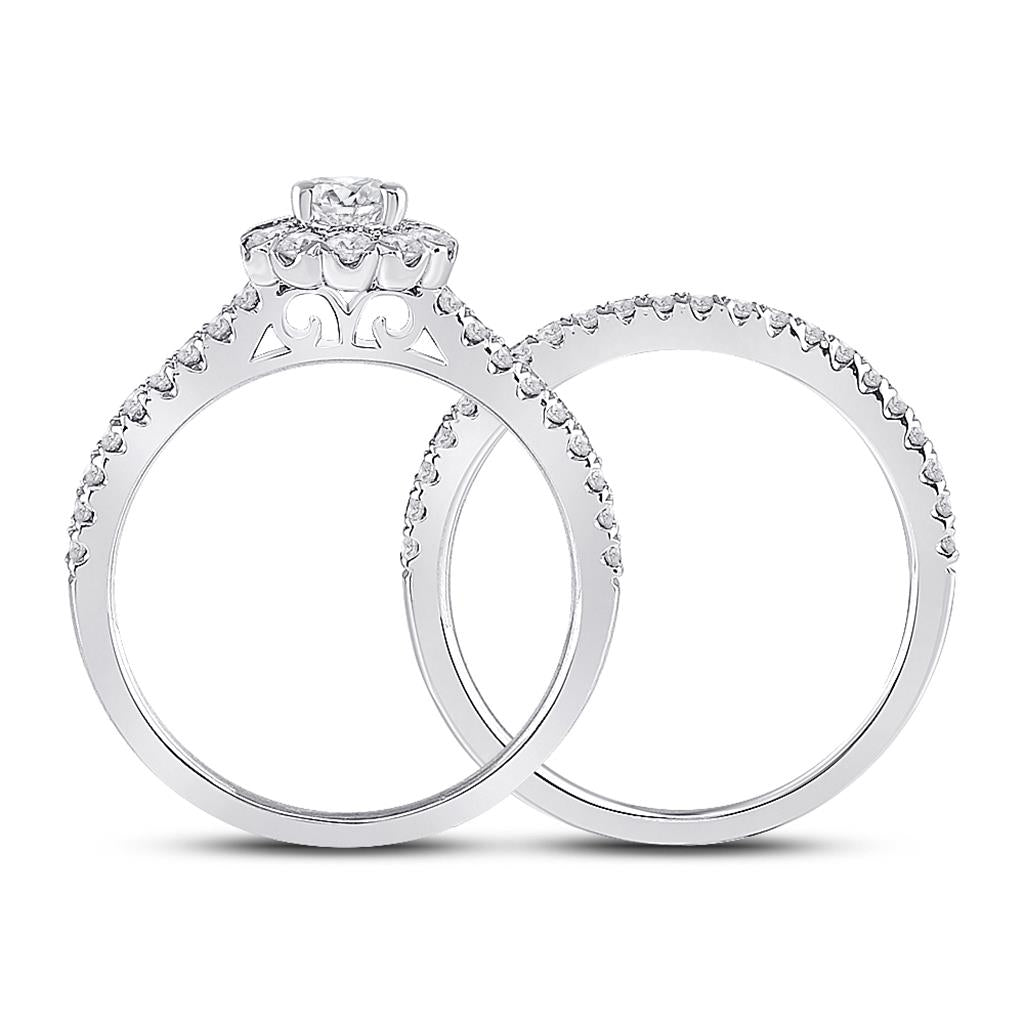 14k White Gold Pear Diamond Bridal Wedding Ring Set 1-1/2 Cttw (Certified)