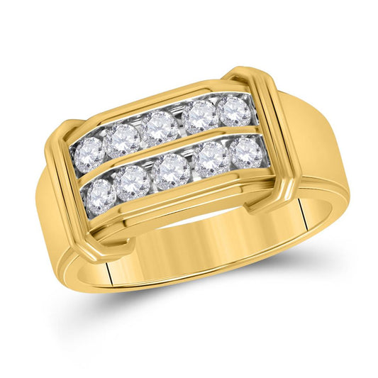 10k Yellow Gold Round Diamond Double Row Band Ring 3/8 Cttw