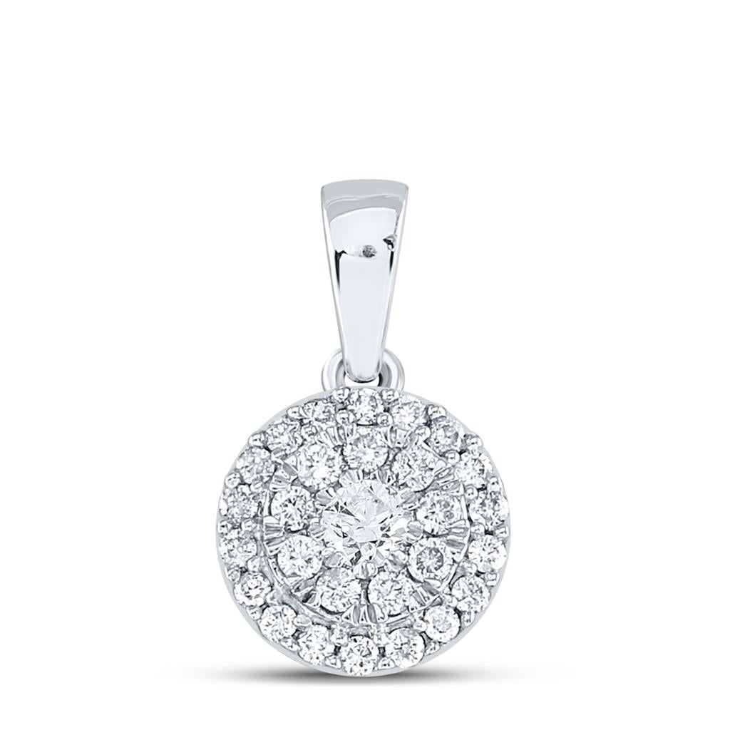 14k White Gold Round Diamond Cluster Pendant 1/4 Cttw