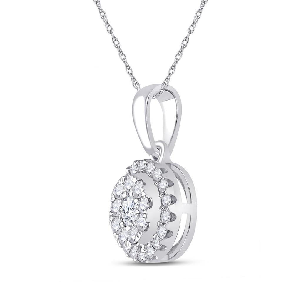 14k White Gold Round Diamond Cluster Pendant 1/4 Cttw