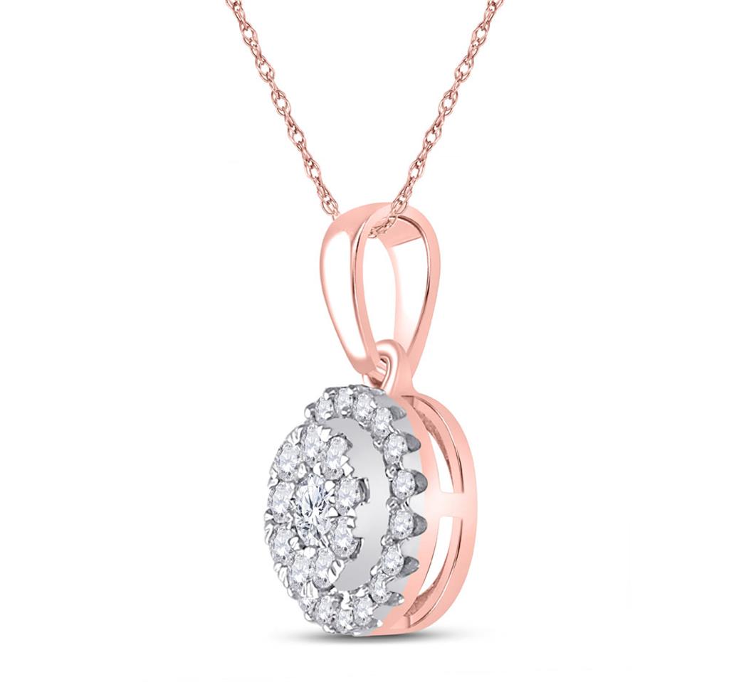 10k Rose Gold Round Diamond Cluster Pendant 1/4 Cttw