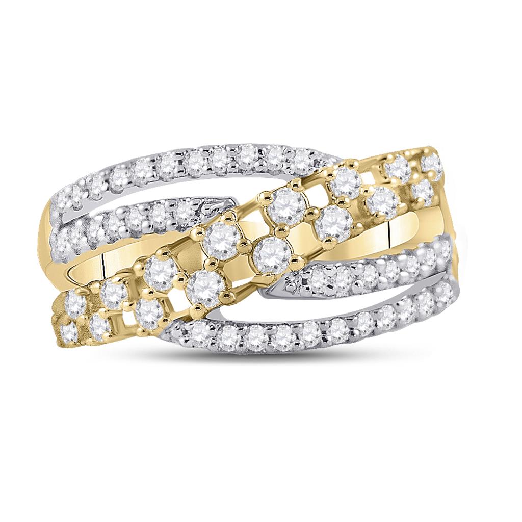 10k Yellow Gold Round Diamond Crossover Strand Band Ring 3/4 Cttw